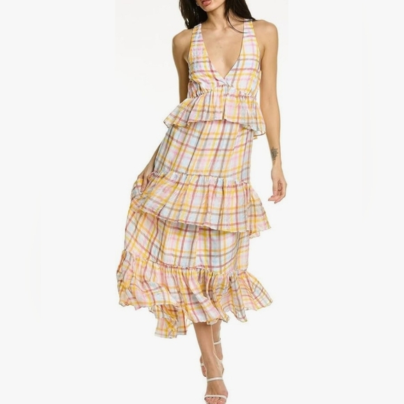 Cinq a Sept Astor Plaid Print Long Dress Size 6 - Picture 1 of 12